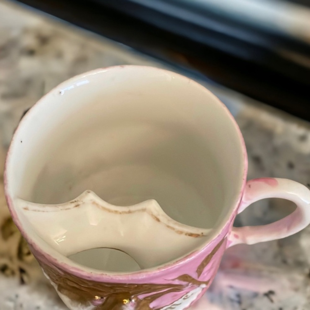 Antique German Lustre Remembrance Mustache Cup - Picture 3 of 9